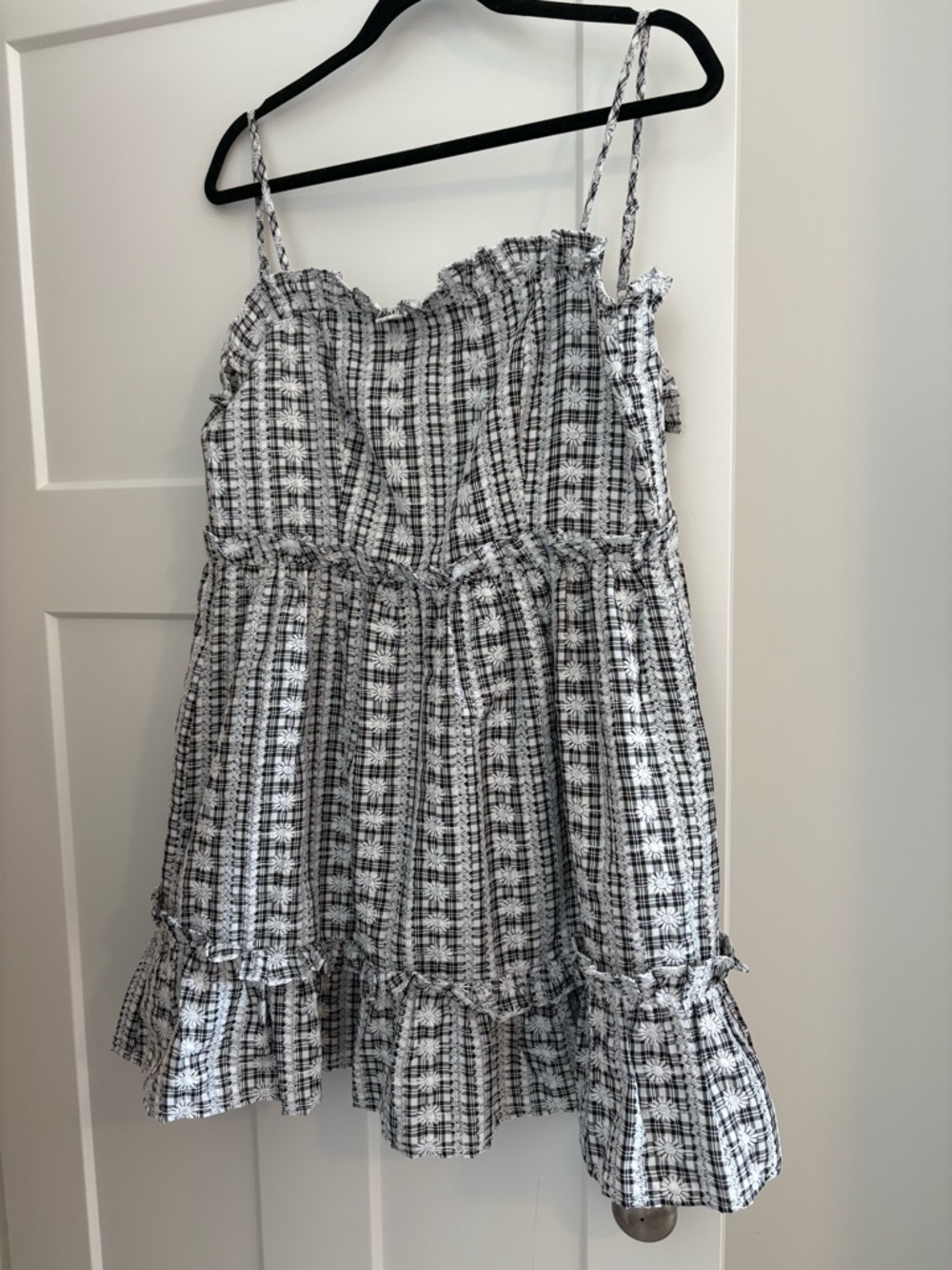 moodie Black and White Plaid Ruffle Mini Dress